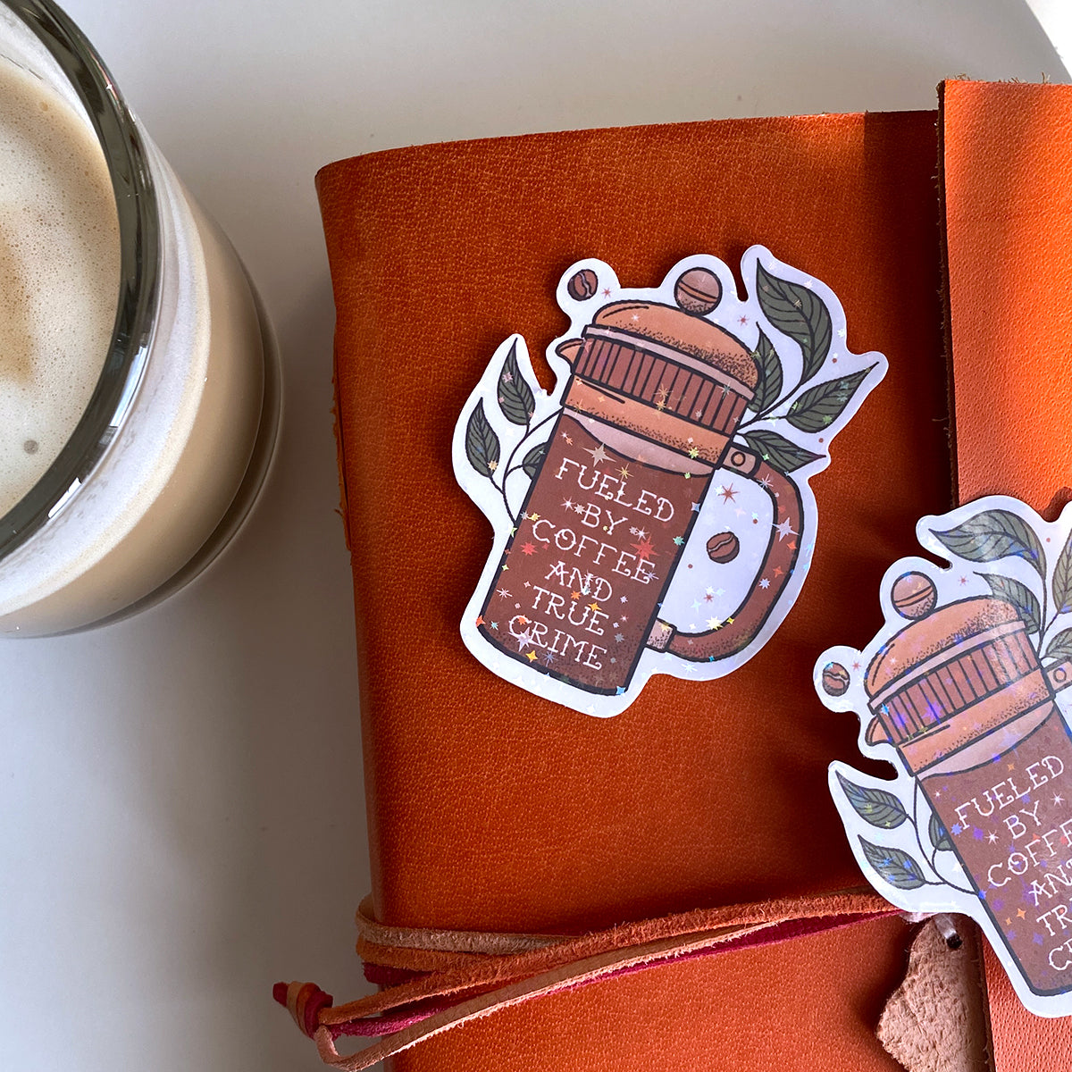 Coffee and True Crime Sticker - Cheeky Peach Designs