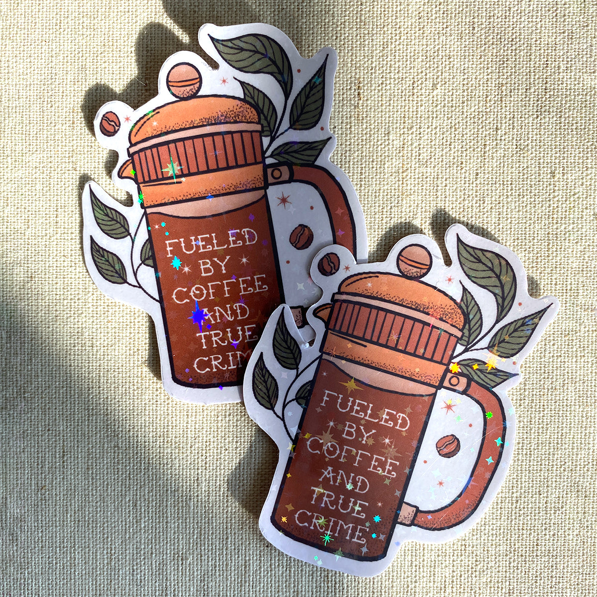 Coffee and True Crime Sticker - Cheeky Peach Designs