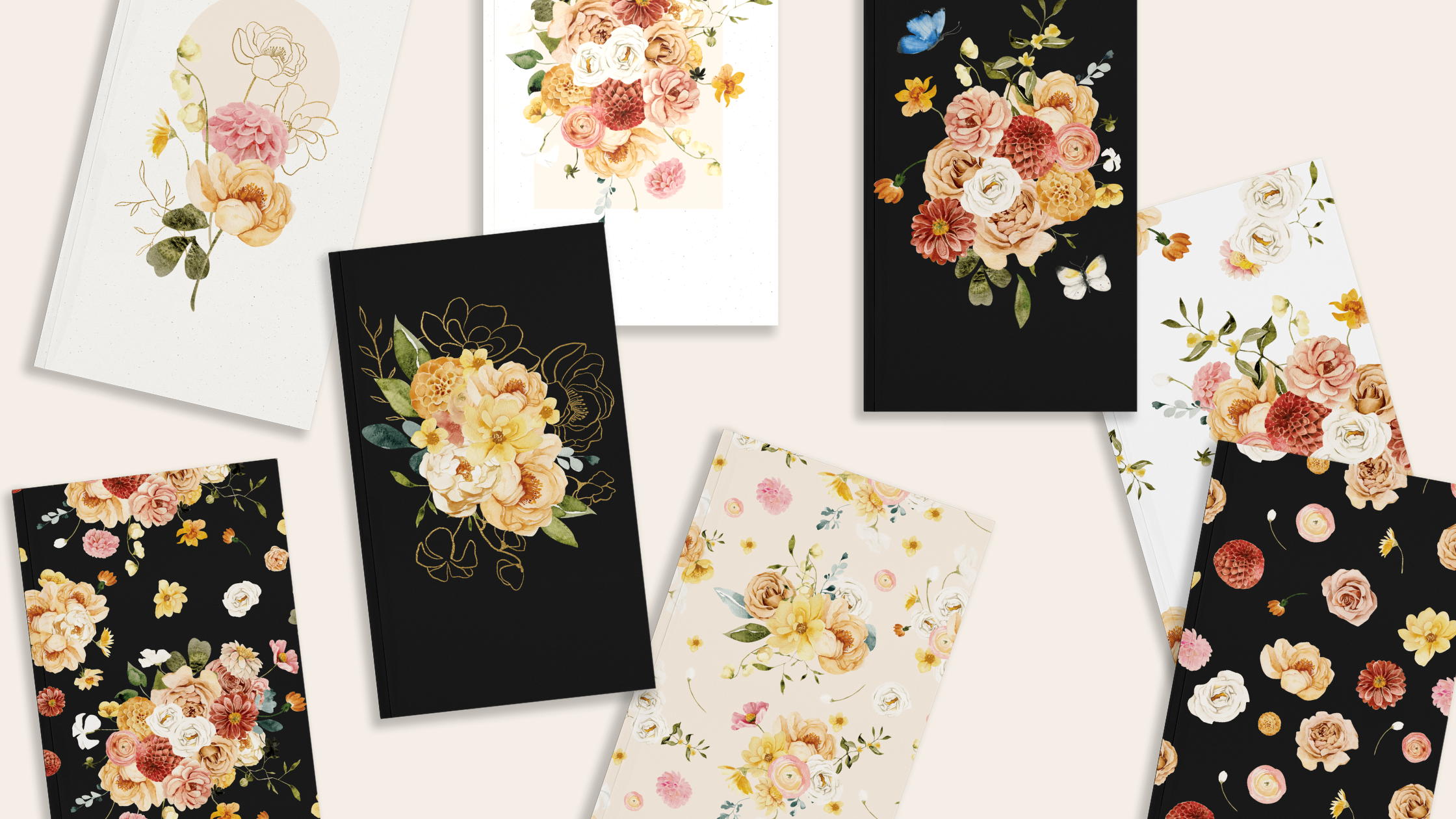 Floral Journal Set - pink, peach, and dark theme showing