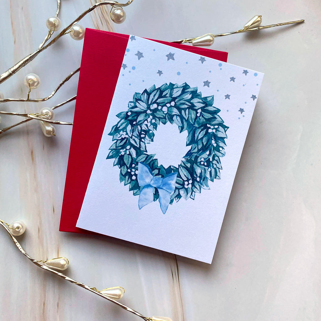 Holiday Wreath Mini Watercolour Greeting Card - Cheeky Peach Designs 