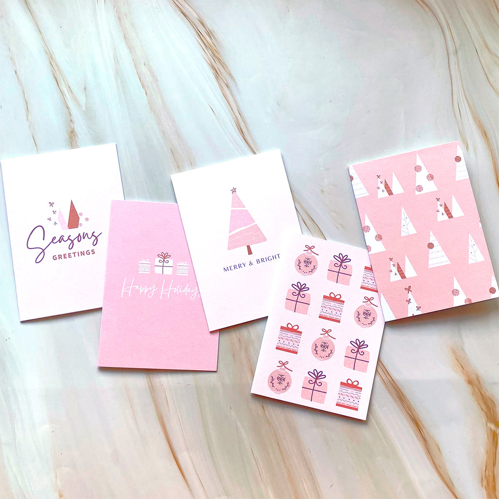 Seasons Greetings Pink Mini Greeting Card - Cheeky Peach Designs 