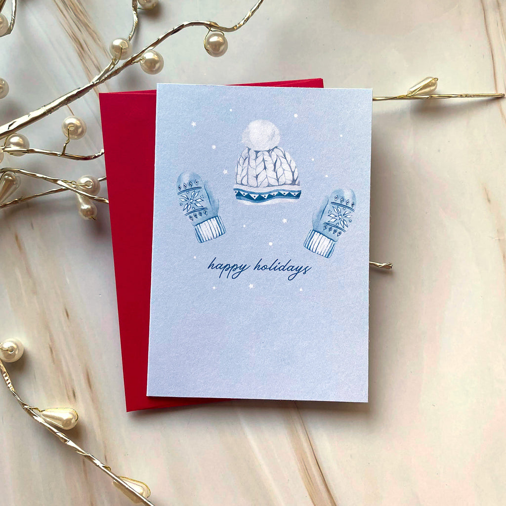 Winter Mittens Mini Holiday Greeting Card - Cheeky Peach Designs 