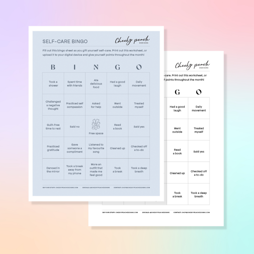 Self Care BINGO Worksheet - Cheeky Peach Designs 
