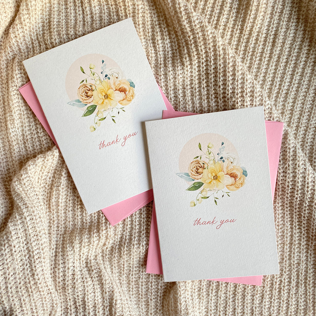 Botanical Bouquet Mini Thank You Greeting Card - Cheeky Peach Designs 