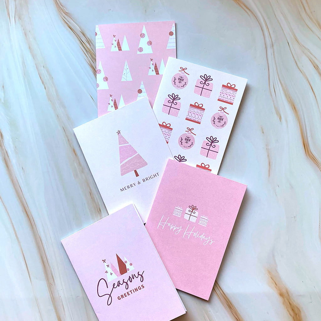 Seasons Greetings Pink Mini Greeting Card - Cheeky Peach Designs 