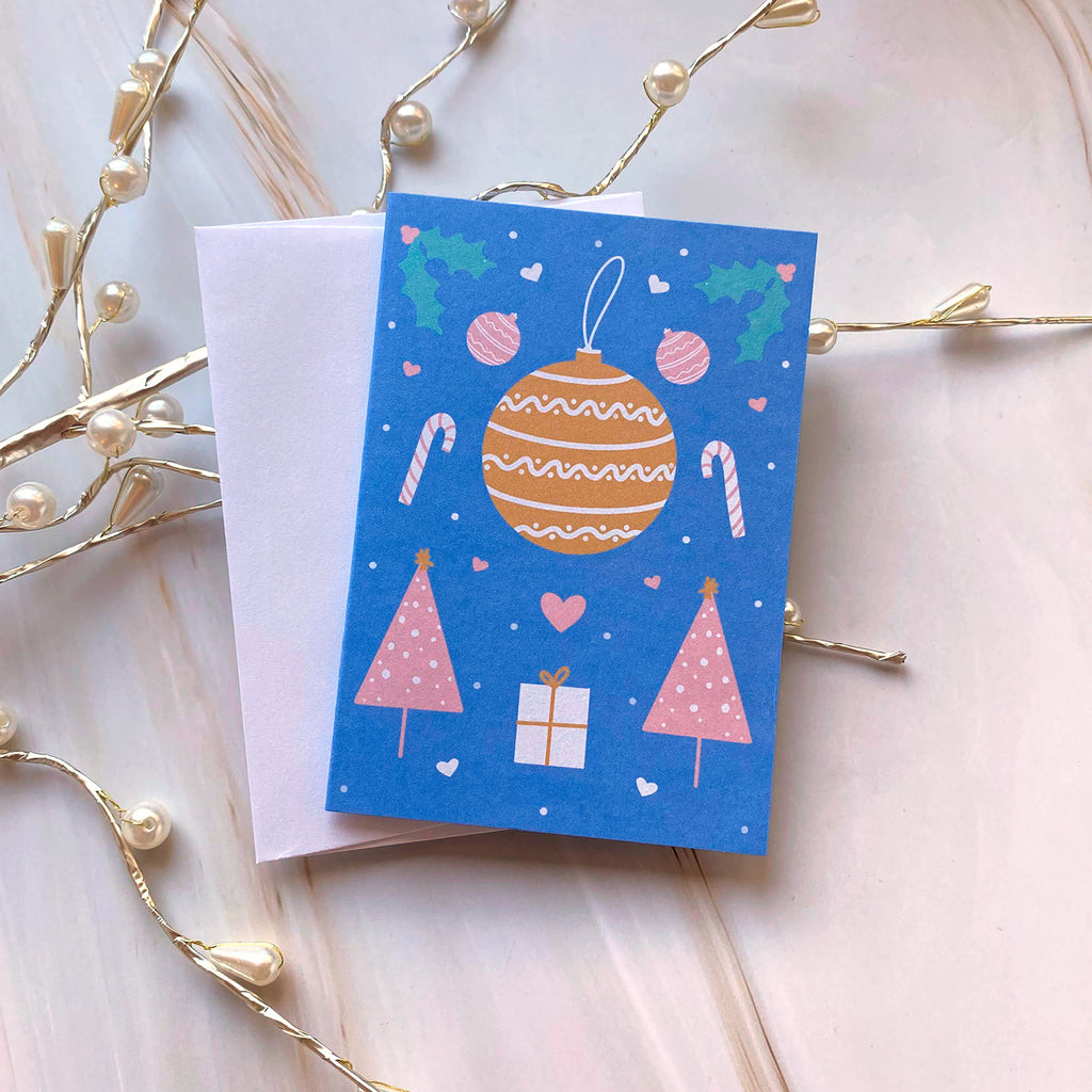 Ornament Joy Mini Holiday Greeting Card - Cheeky Peach Designs 