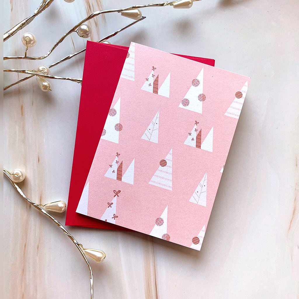 Snowy Tree Pink Mini Greeting Card - Cheeky Peach Designs 