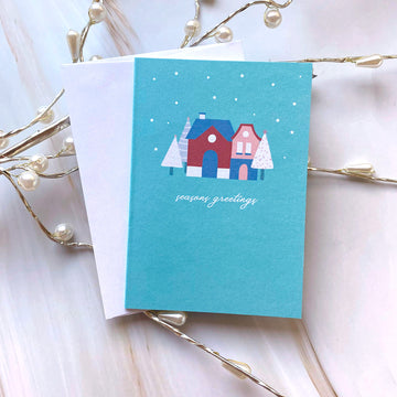 Seasons Greetings Mini Holiday Greeting Card - Cheeky Peach Designs 