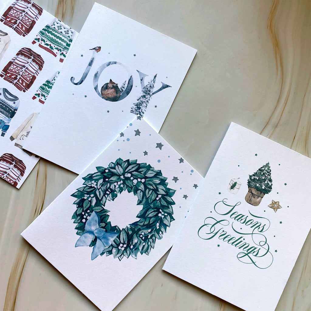 Seasons Greetings Mini Watercolour Greeting Card - Cheeky Peach Designs 