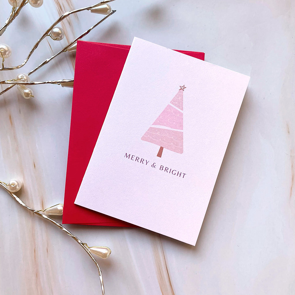 Merry and Bright Pink Mini Greeting Card - Cheeky Peach Designs 