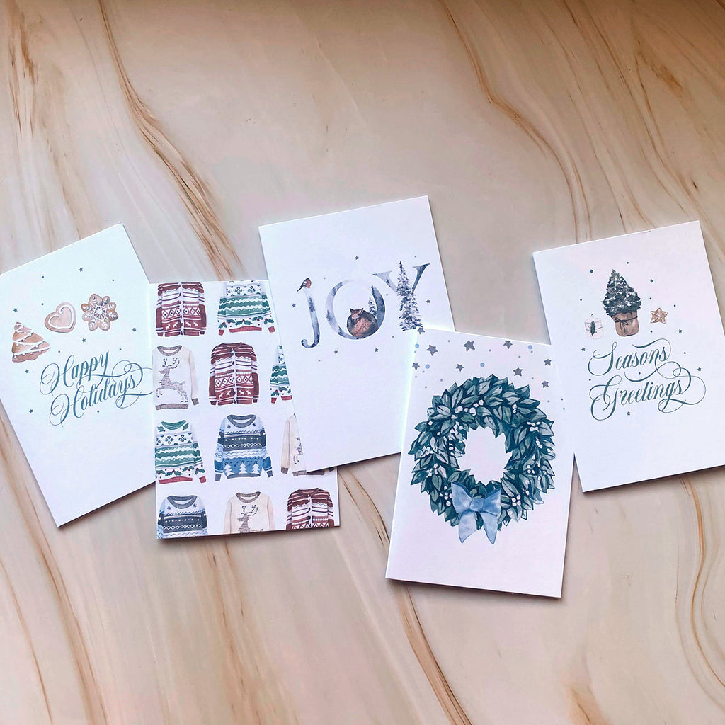 Seasons Greetings Mini Watercolour Greeting Card - Cheeky Peach Designs 