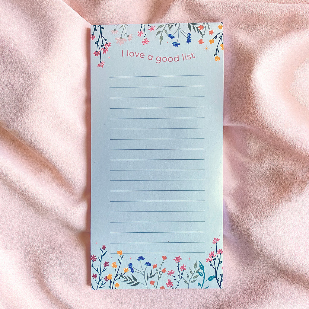 I Love A Good List Floral Notepad | 4"x8" - Cheeky Peach Designs 