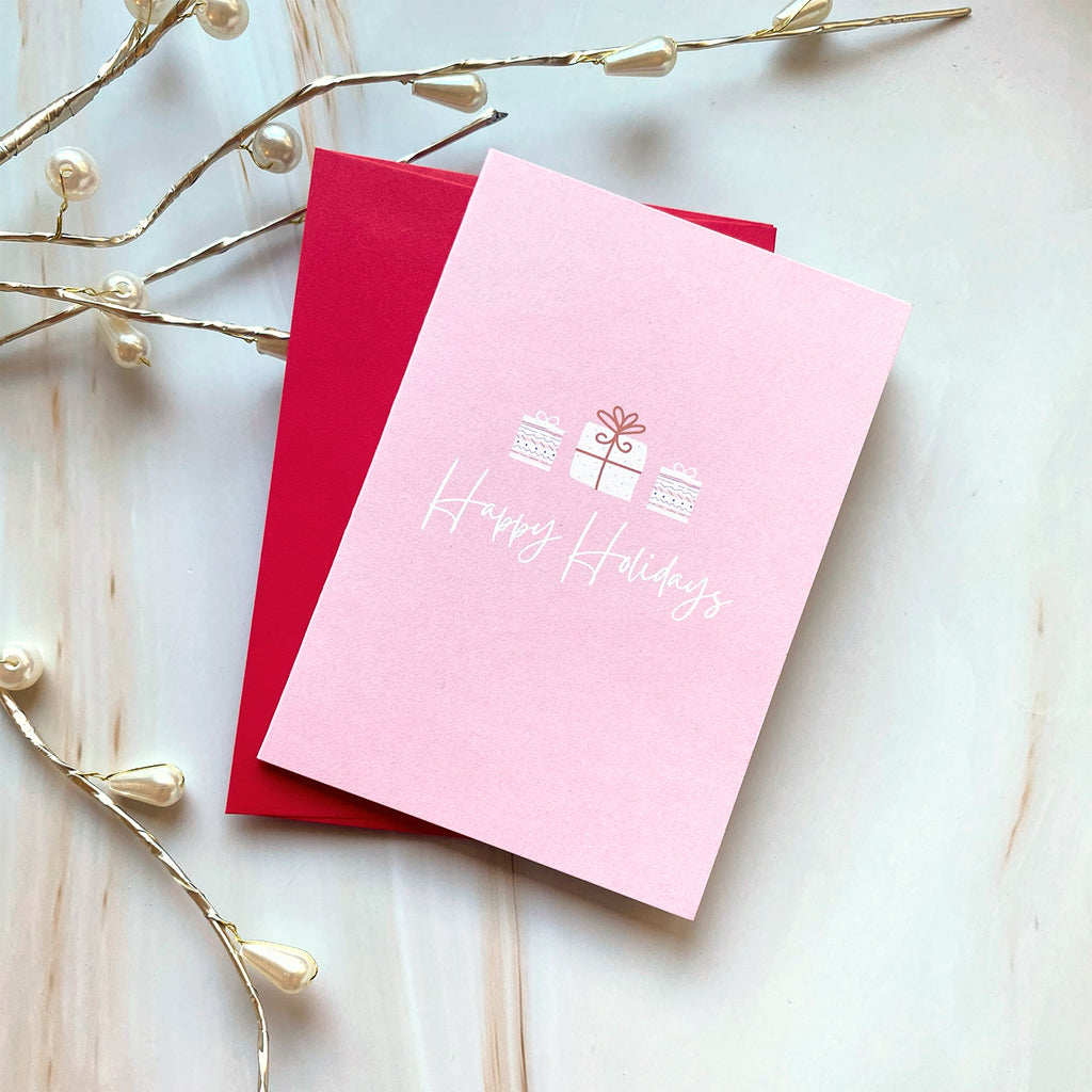 A Pink Happy Holiday Mini Greeting Card - Cheeky Peach Designs 