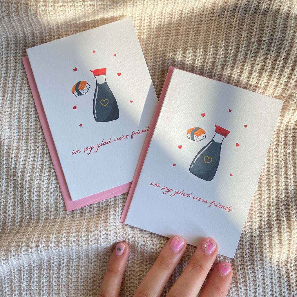 I'm Soy Glad we're Friends Mini Greeting Card - Cheeky Peach Designs 