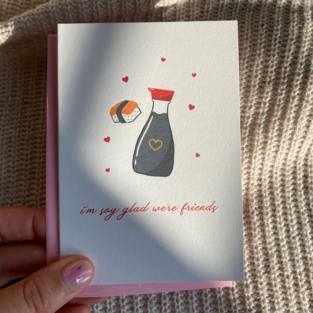 I'm Soy Glad we're Friends Mini Greeting Card - Cheeky Peach Designs 