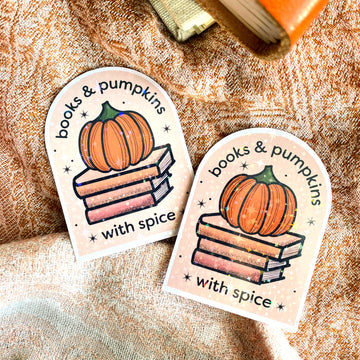 Books and Pumpkins with Spice Sticker - Cheeky Peach Designs 