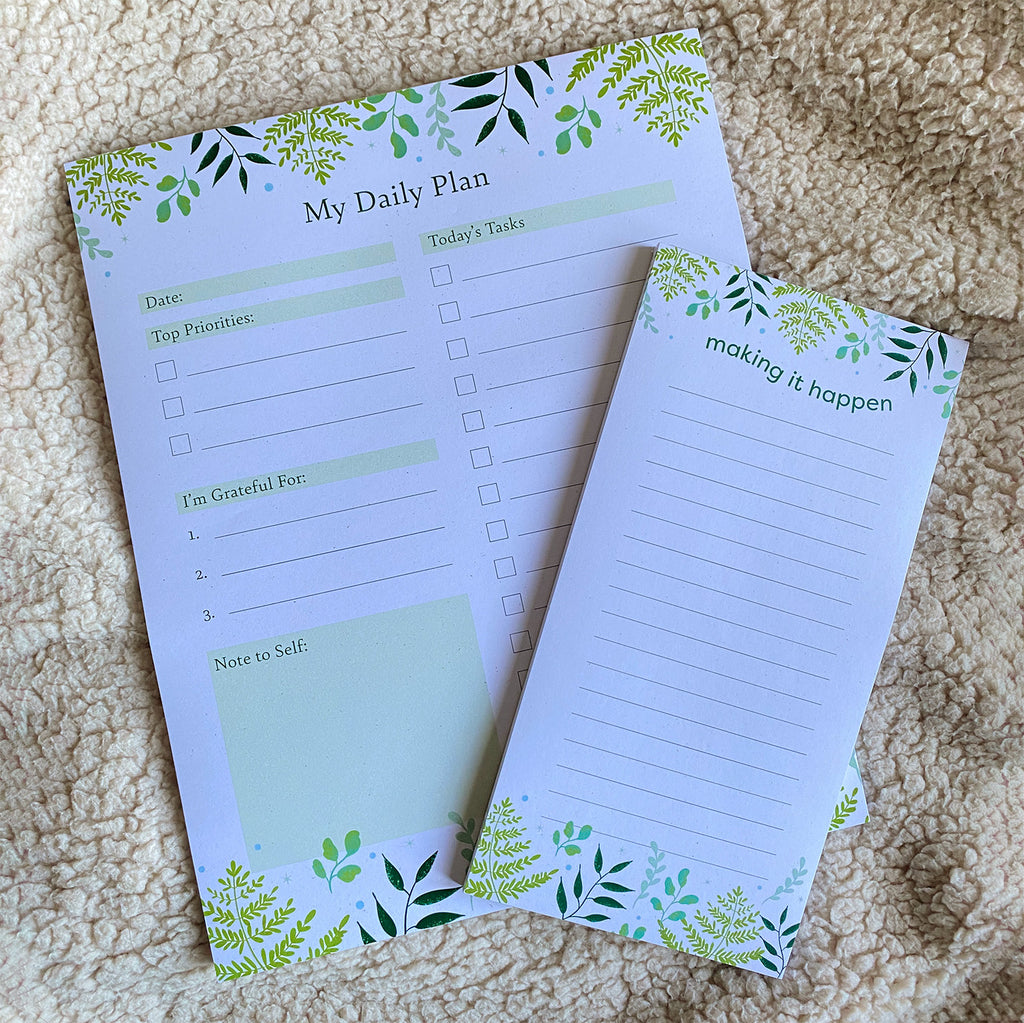 Leafy Green Daily Planner Notepad | 8”x10” - Cheeky Peach Designs 