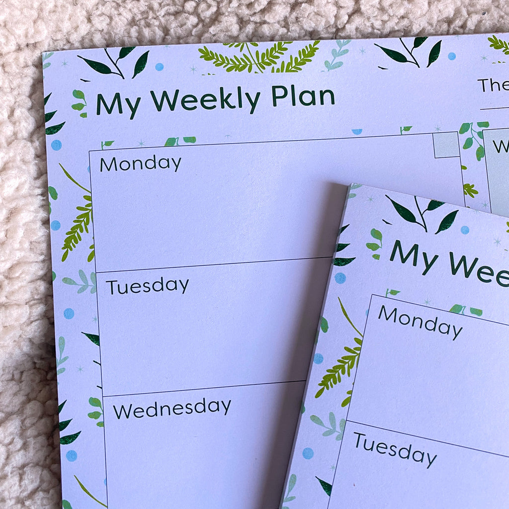 Leafy Green Weekly Planner Notepad | 8”x10” - Cheeky Peach Designs 