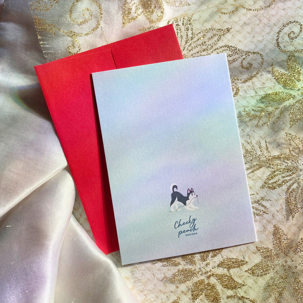 Husky Holidays Dog | Husky| Mini Greeting Card - Cheeky Peach Designs 