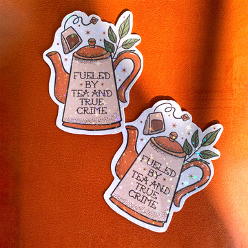 Tea and True Crime Sticker - Cheeky Peach Designs 
