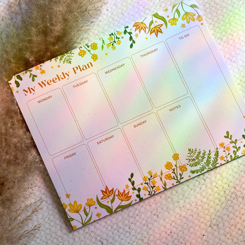 Sunshine Floral Weekly Planner Notepad | 8”x10” - Cheeky Peach Designs 