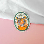 Easy Tiger vinyl sticker with sparkly waterproof finish, front view