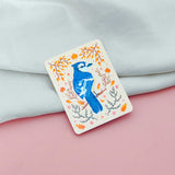 Bluejay Song vinyl sticker with sparkly waterproof finish, front view