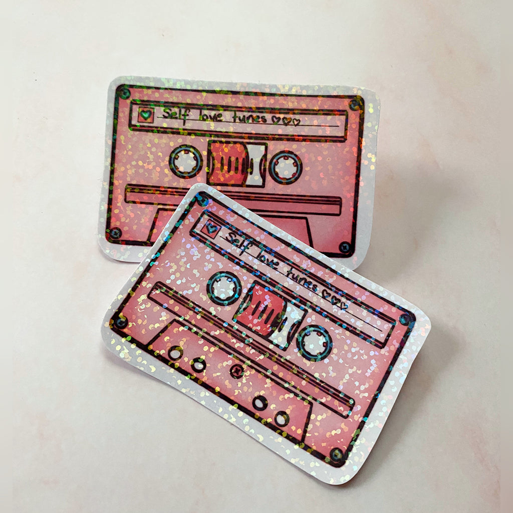 Self Love Tunes | 90’s Cassette Sticker - Cheeky Peach Designs 