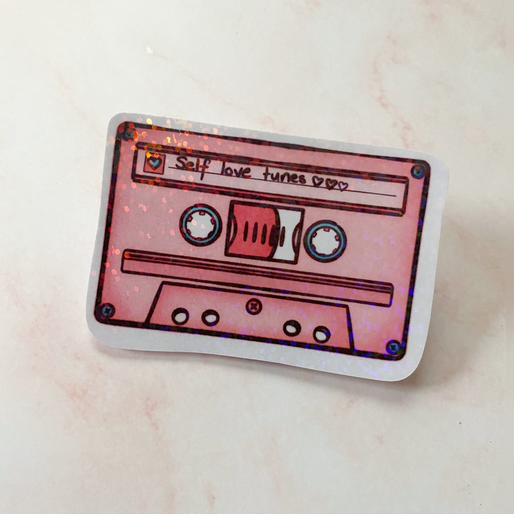 Self Love Tunes | 90’s Cassette Sticker - Cheeky Peach Designs 