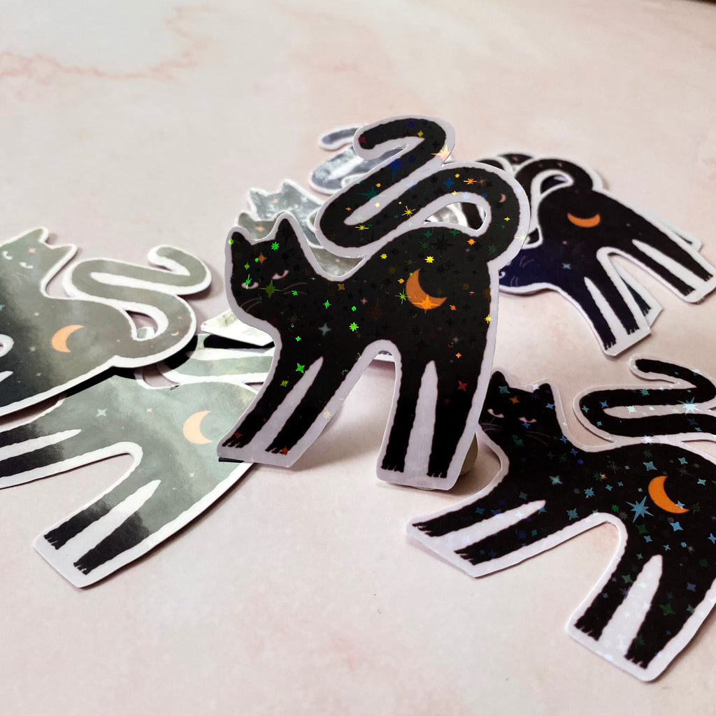 Whiskers the Black Witchy Cat | Sticker - Cheeky Peach Designs 