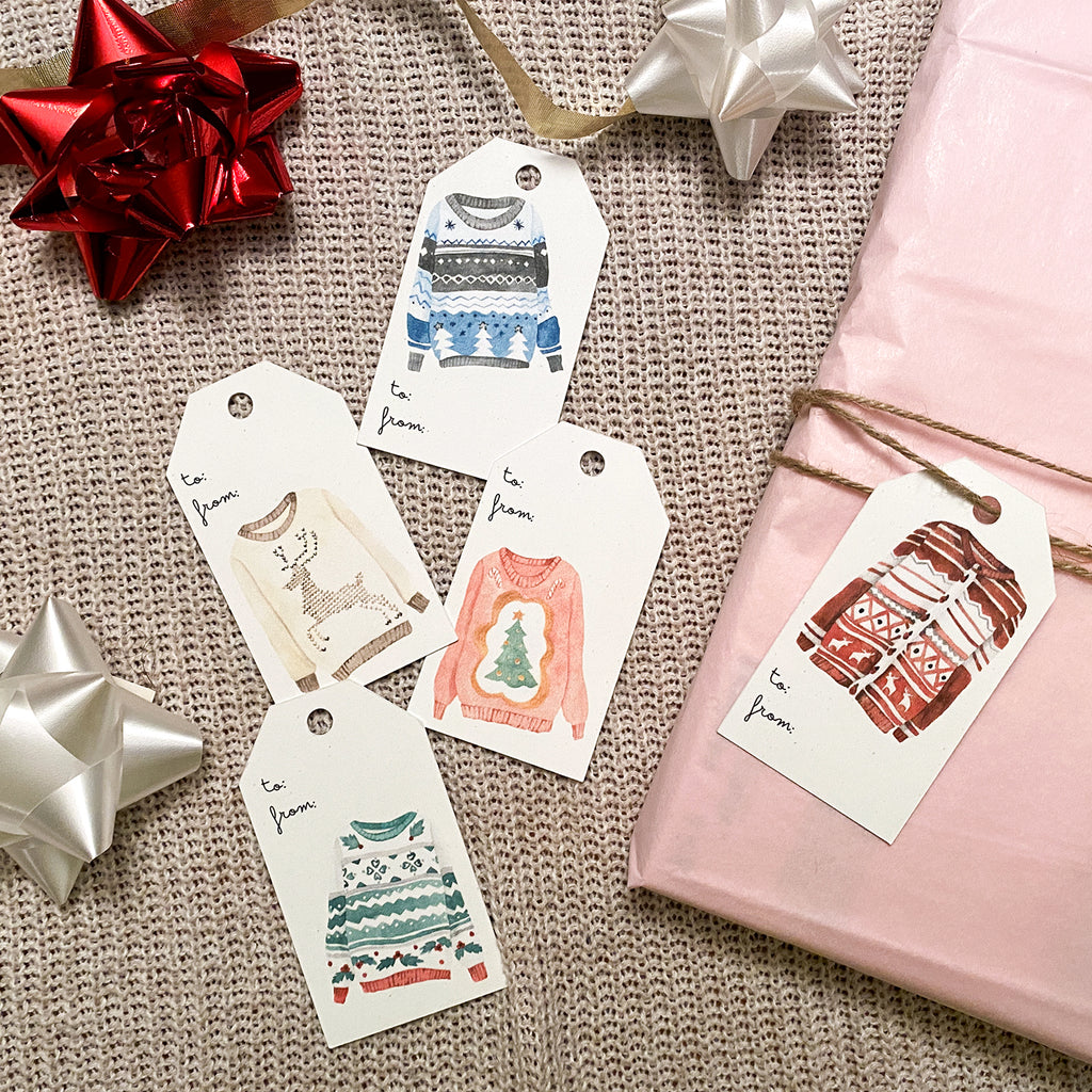Cozy Sweater Holiday Gift Tags (Set of 10) - Cheeky Peach Designs 