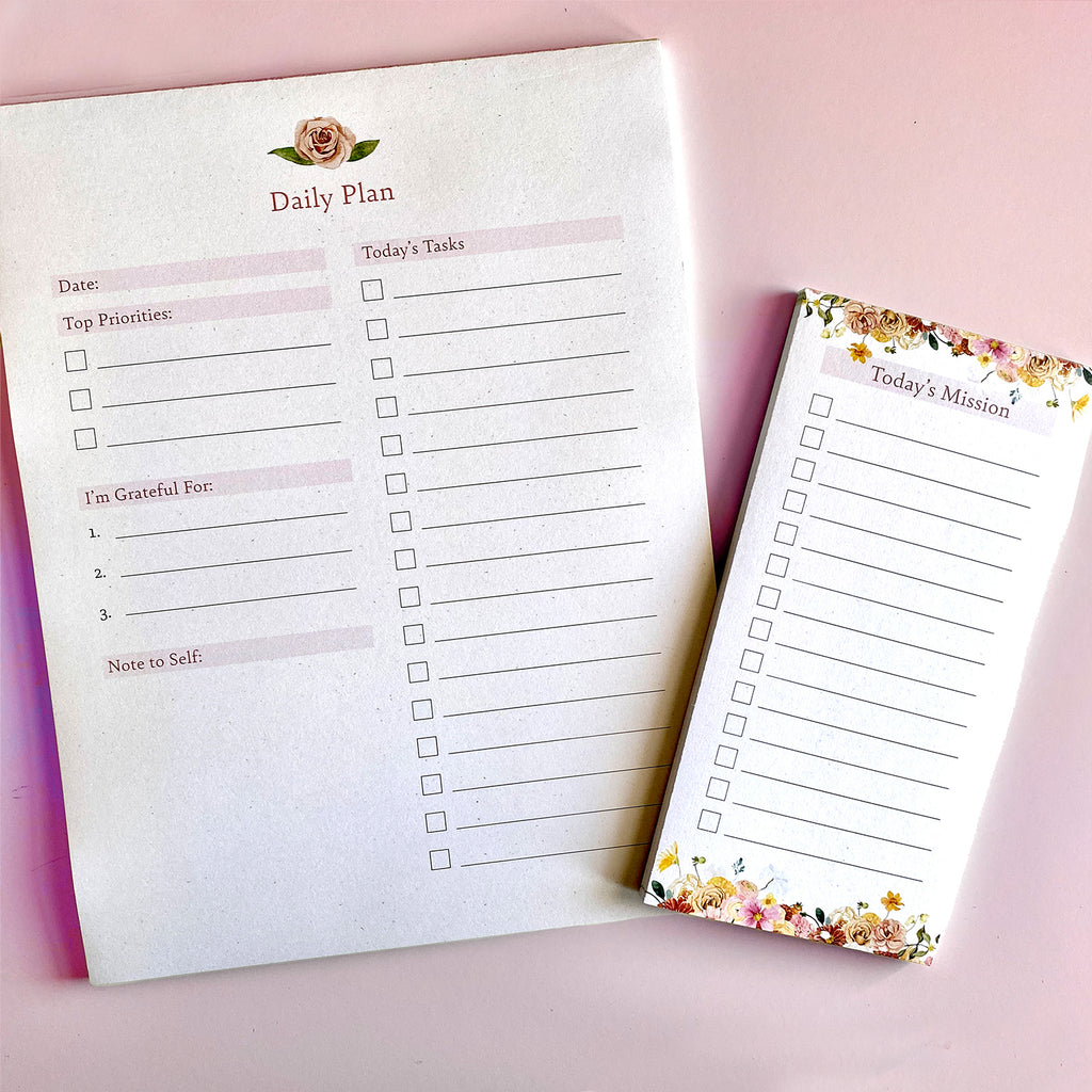 Rose Daily Planner Notepad | 8.5"x11" - Cheeky Peach Designs 